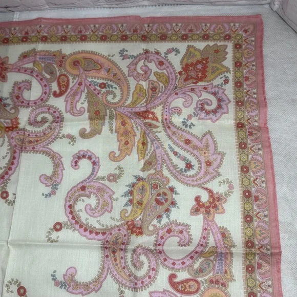 Yves Saint Laurent Pink and Cream Paisley Handkerchief Scarf 18x18in - Picture 6 of 9